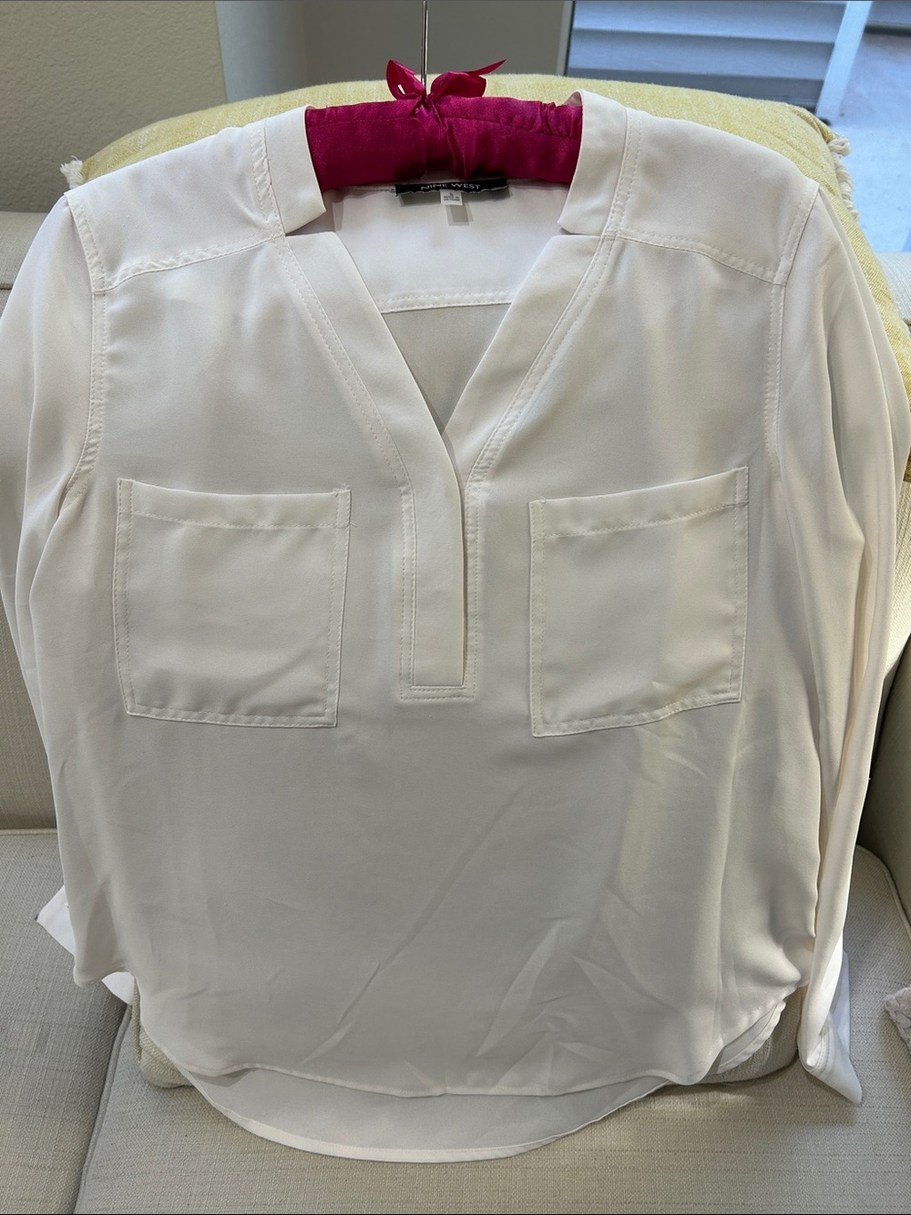 Nine West Cream V-Neck Pocket Blouse
